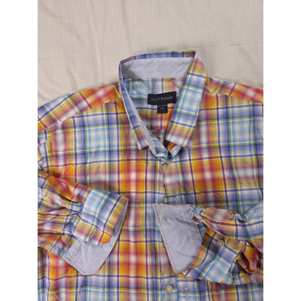 Scott Barber Mens 2XL Multicolor Plaid Long Sleeve Button Front Cotton Shirt